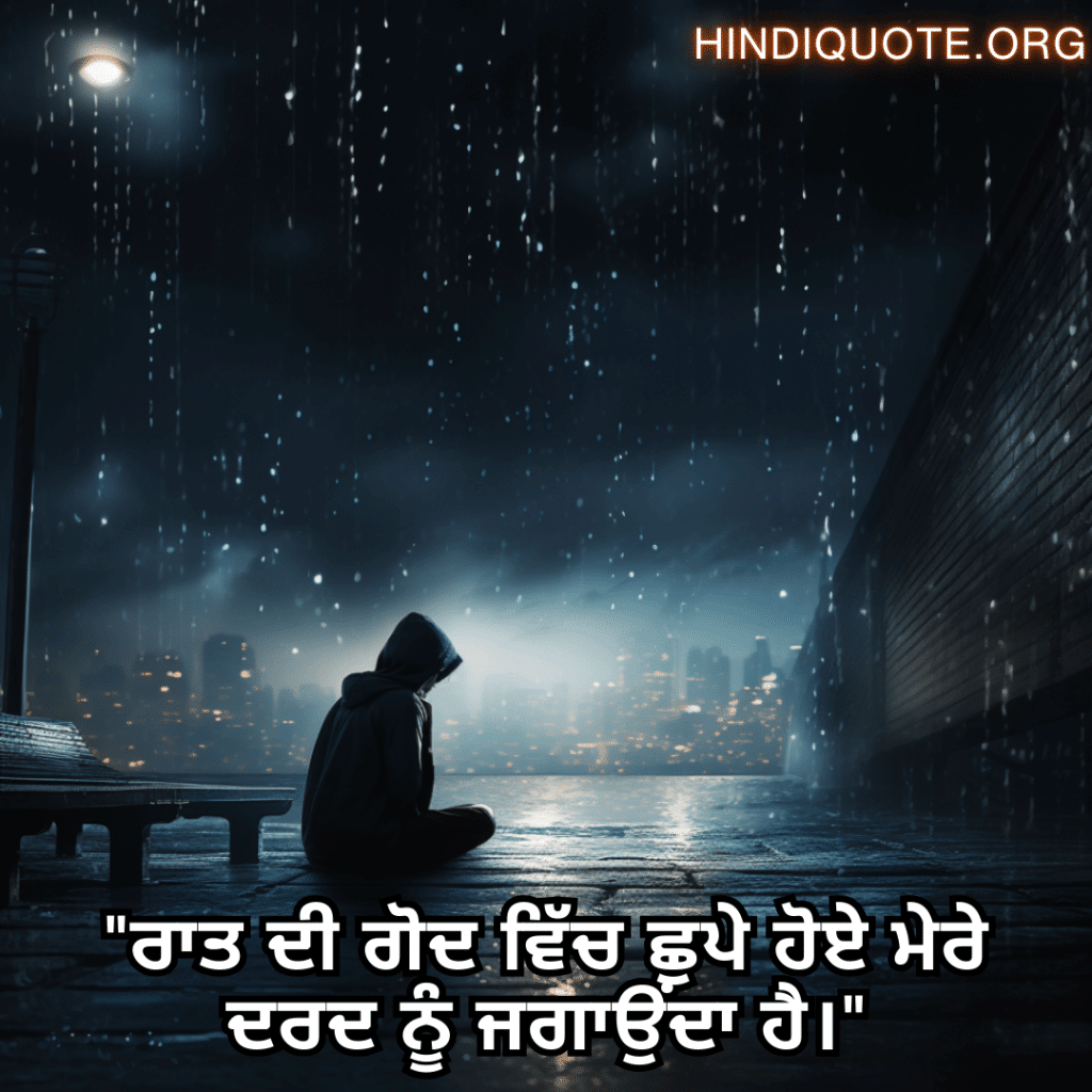 "ਰਾਤ ਦੀ ਗੋਦ ਵਿੱਚ ਛੁਪੇ ਹੋਏ ਮੇਰੇ ਦਰਦ ਨੂੰ ਜਗਾਉਂਦਾ ਹੈ।"