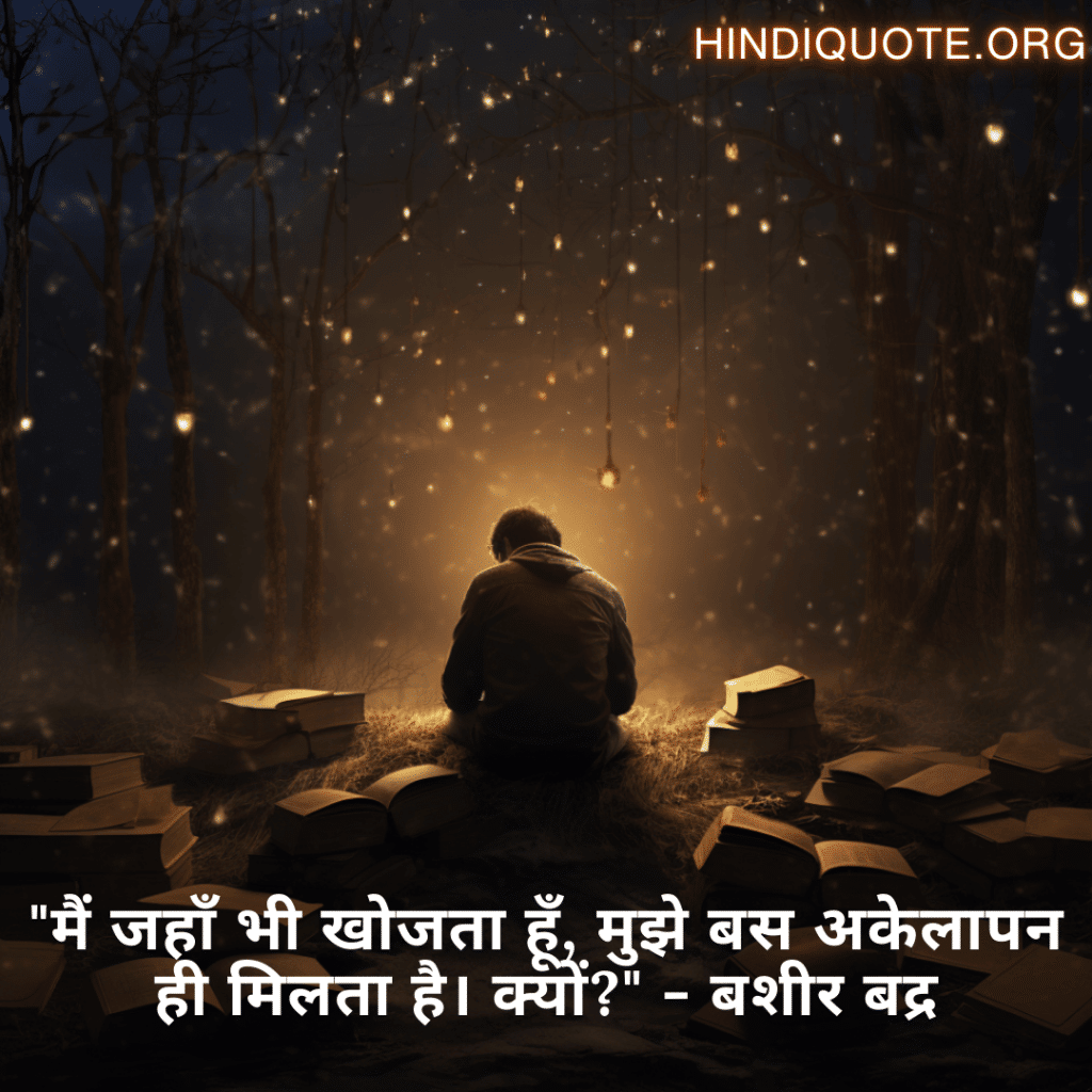 "मैं जहाँ भी खोजता हूँ, मुझे बस अकेलापन ही मिलता है। क्यों?" - बशीर बद्र