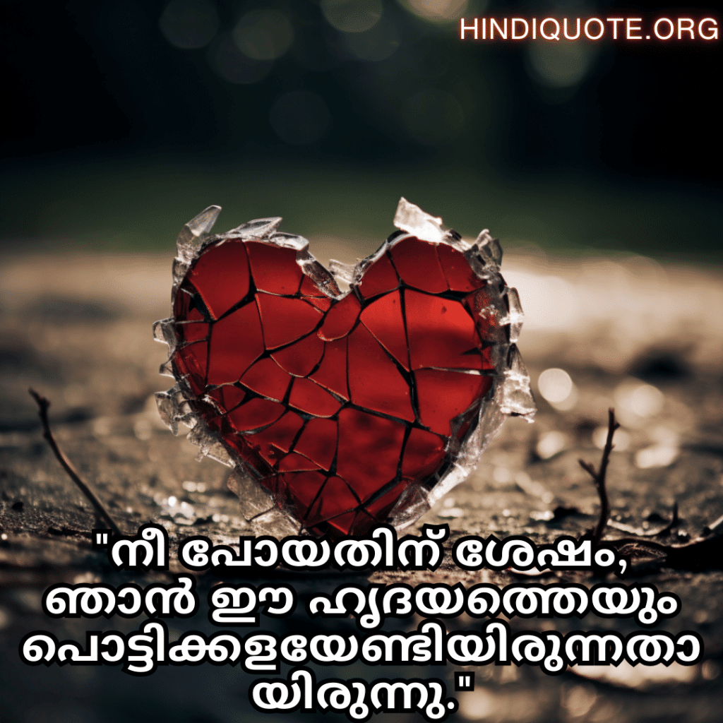 "നീ പോയതിന് ശേഷം, ഞാൻ ഈ ഹൃദയത്തെയും പൊട്ടിക്കളയേണ്ടിയിരുന്നതായിരുന്നു."