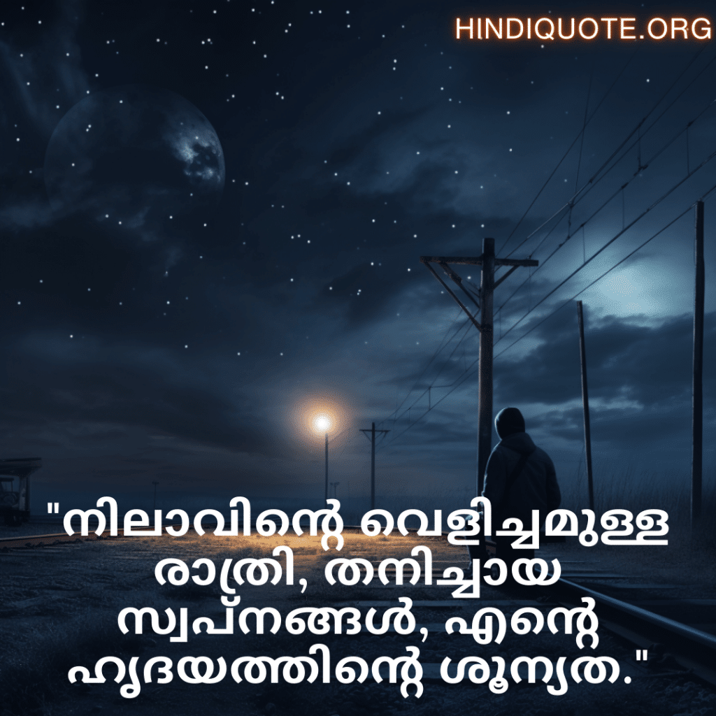 "നിലാവിന്റെ വെളിച്ചമുള്ള രാത്രി, തനിച്ചായ സ്വപ്നങ്ങൾ, എന്റെ ഹൃദയത്തിന്റെ ശൂന്യത."
