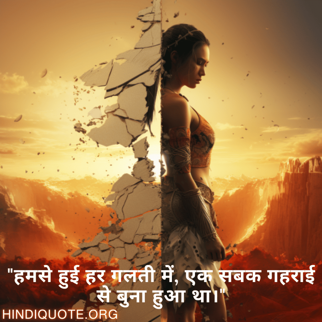 Breakup Quotes In Hindi On Mistakes and Lessons "हमसे हुई हर गलती में, एक सबक गहराई से बुना हुआ था।"