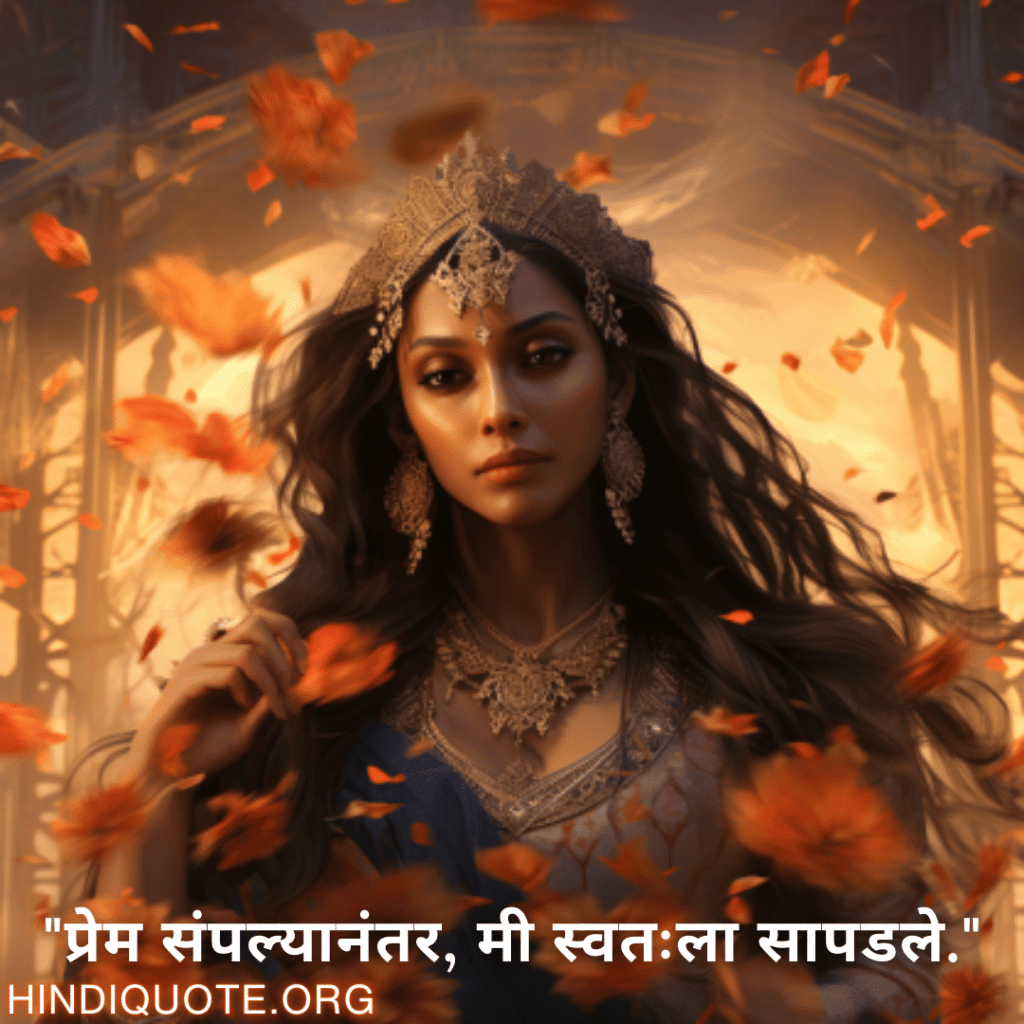 Breakup Quotes In Marathi On Self-Discovery "प्रेम संपल्यानंतर, मी स्वतःला सापडले."