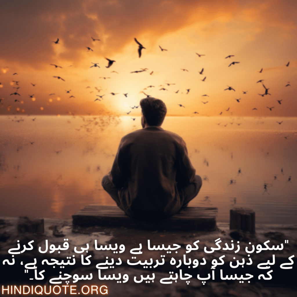 Calm Attitude Quotes In Urdu "سکون زندگی کو جیسا ہے ویسا ہی قبول کرنے کے لیے ذہن کو دوبارہ تربیت دینے کا نتیجہ ہے، نہ کہ جیسا آپ چاہتے ہیں ویسا سوچنے کا۔"