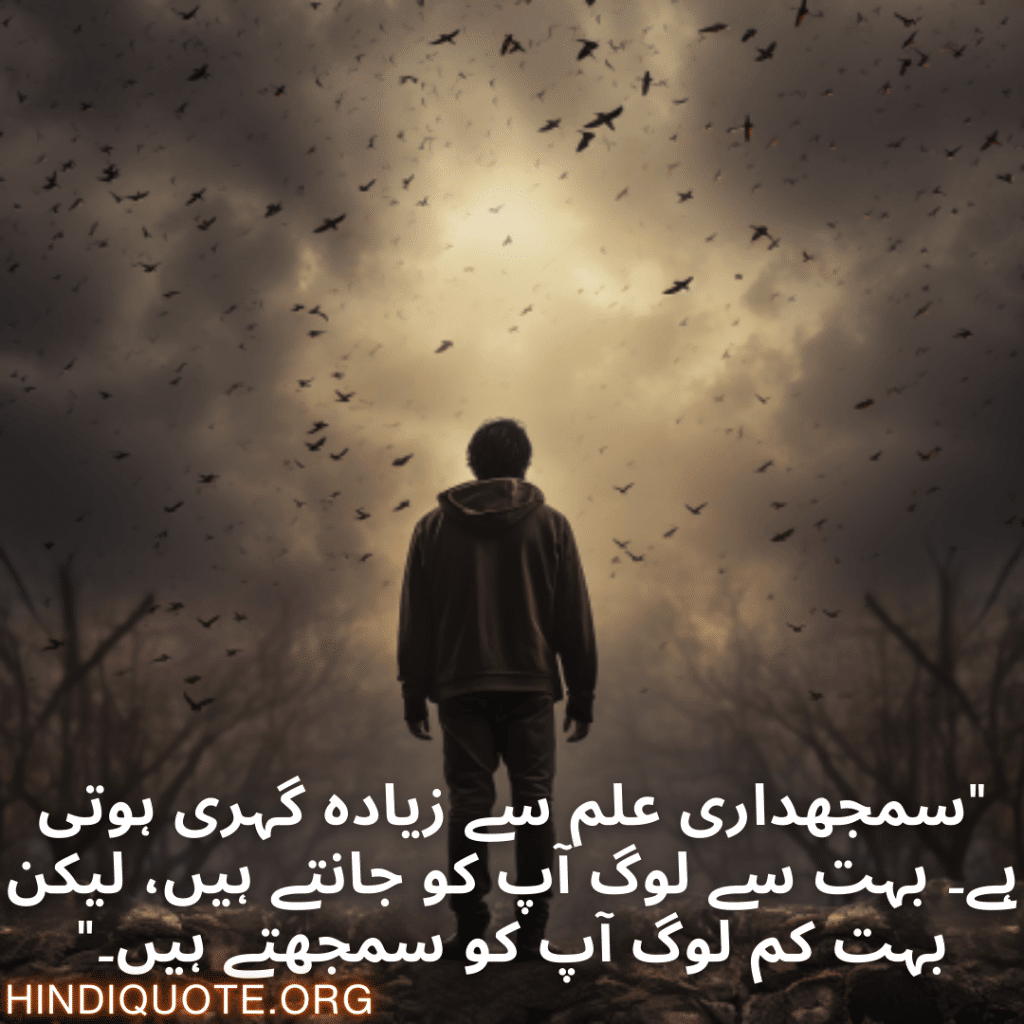 Understanding Attitude Shayari In Urdu "سمجھداری علم سے زیادہ گہری ہوتی ہے۔ بہت سے لوگ آپ کو جانتے ہیں، لیکن بہت کم لوگ آپ کو سمجھتے ہیں۔"