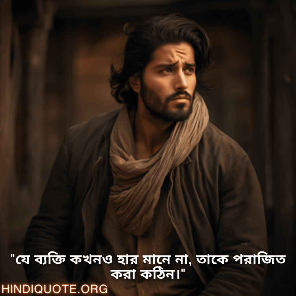 Never-Give-Up Attitude Status In Bengali "যে ব্যক্তি কখনও হার মানে না, তাকে পরাজিত করা কঠিন।"