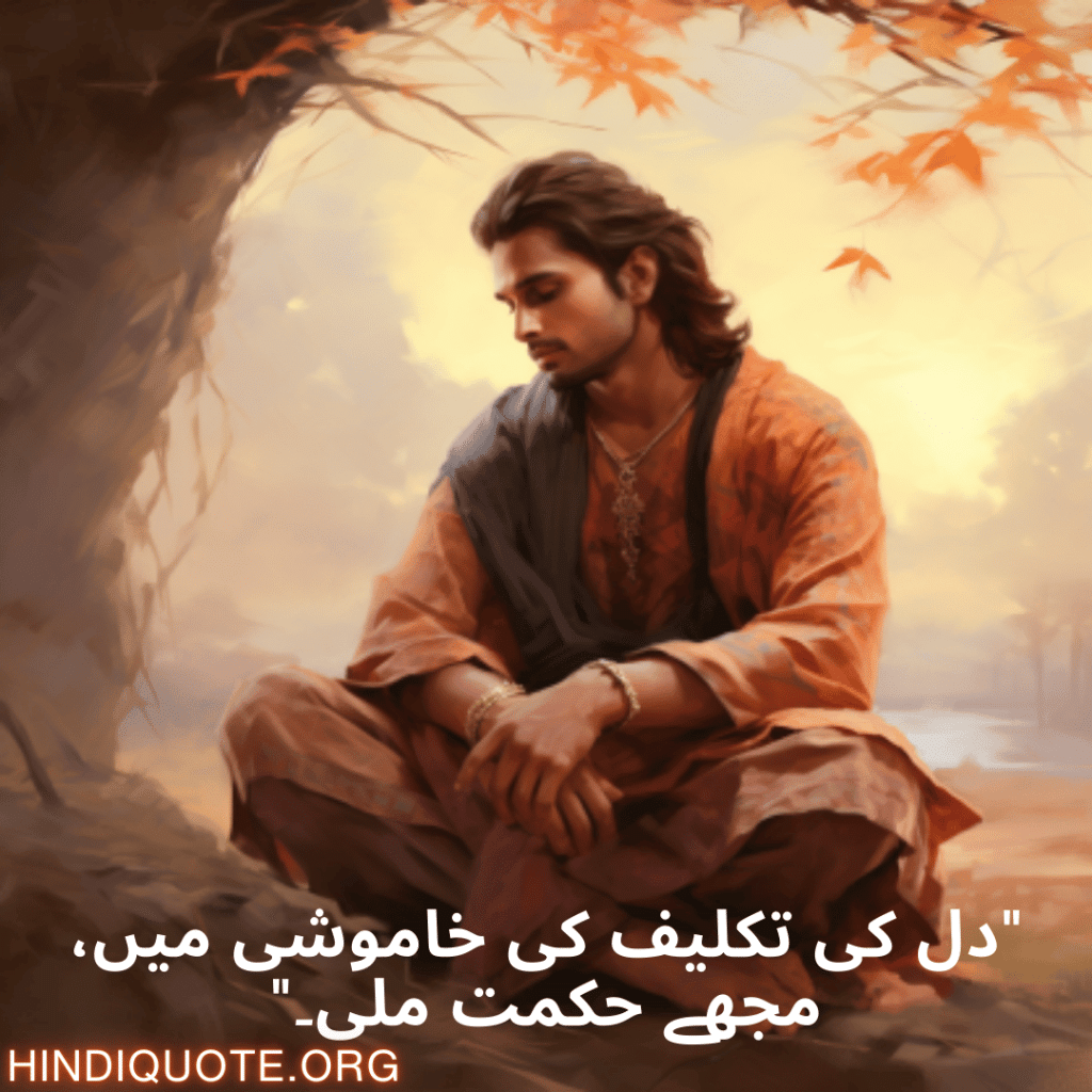 Breakup Shayari In Urdu On Being Insightful "دل کی تکلیف کی خاموشی میں، مجھے حکمت ملی۔"