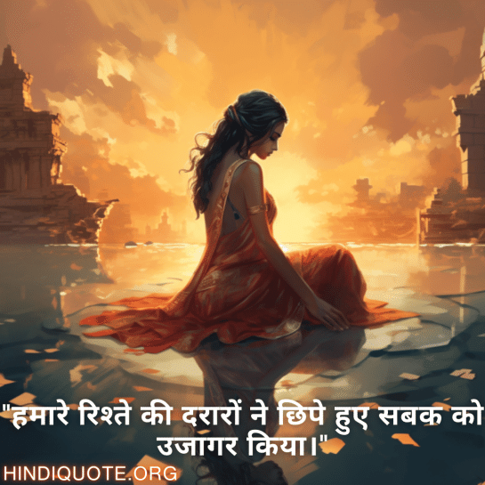 Breakup Quotes In Hindi On Mistakes and Lessons "हमारे रिश्ते की दरारों ने छिपे हुए सबक को उजागर किया।"