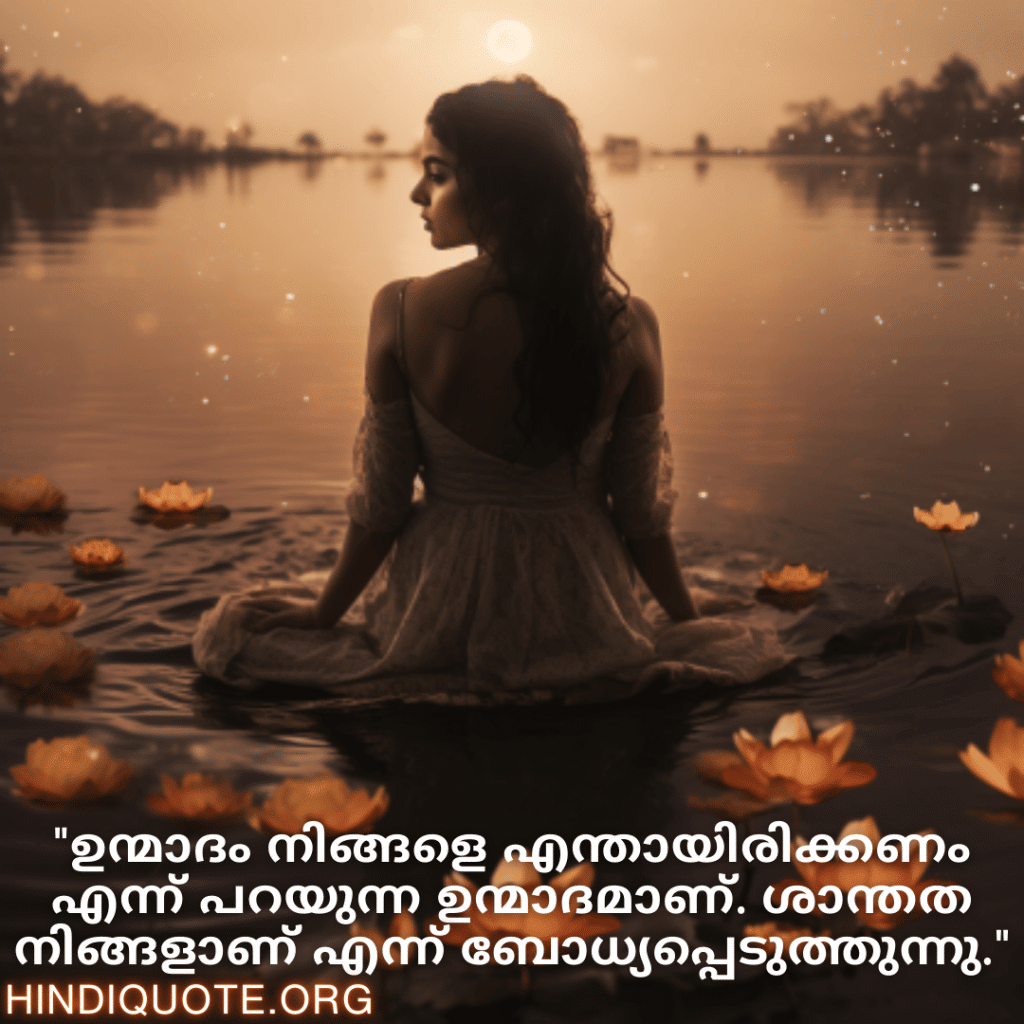 Calm Attitude Quotes In Malayalam "ഉന്മാദം നിങ്ങളെ എന്തായിരിക്കണം എന്ന് പറയുന്ന ഉന്മാദമാണ്. ശാന്തത നിങ്ങളാണ് എന്ന് ബോധ്യപ്പെടുത്തുന്നു."