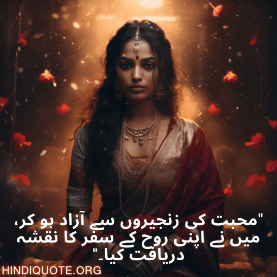 "محبت کی زنجیروں سے آزاد ہو کر، میں نے اپنی روح کے سفر کا نقشہ دریافت کیا۔"