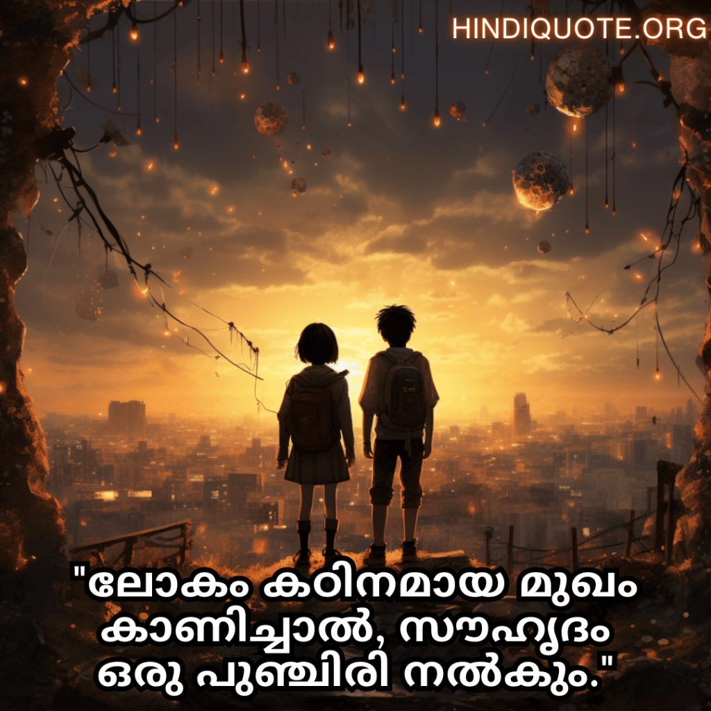 Friendship Quotes In Malayalam For Comforting Each Other In Hard Times "ലോകം കഠിനമായ മുഖം കാണിച്ചാൽ, സൗഹൃദം ഒരു പുഞ്ചിരി നൽകും."