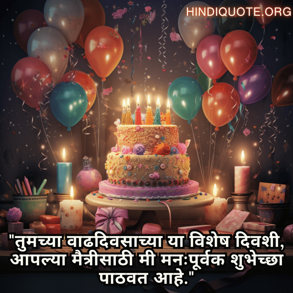 Friendship Quotes In Marathi For Birthday Wishes "तुमच्या वाढदिवसाच्या या विशेष दिवशी, आपल्या मैत्रीसाठी मी मनःपूर्वक शुभेच्छा पाठवत आहे."