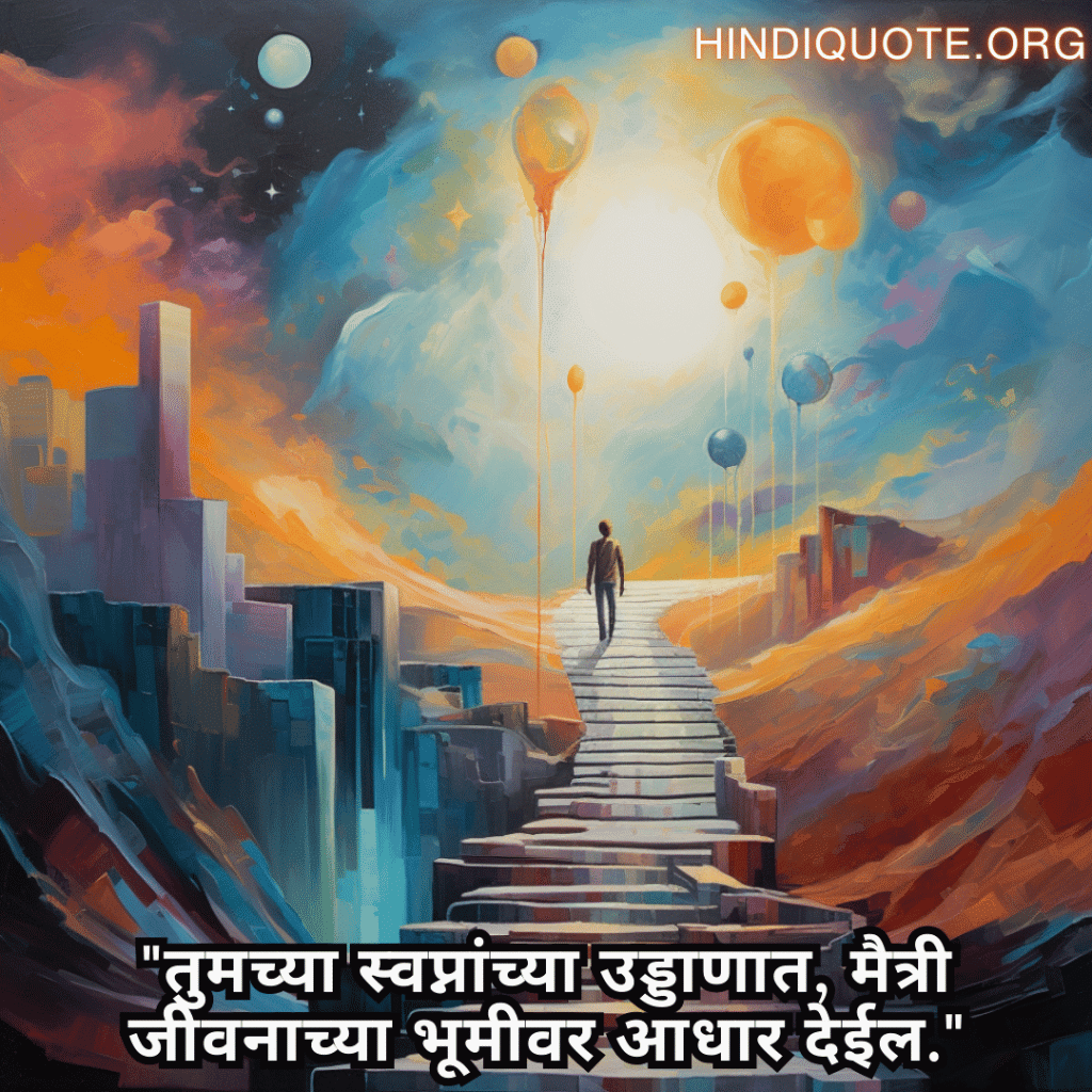 Friendship Quotes In Marathi For Supporting Dreams And Aspirations "तुमच्या स्वप्नांच्या उड्डाणात, मैत्री जीवनाच्या भूमीवर आधार देईल."