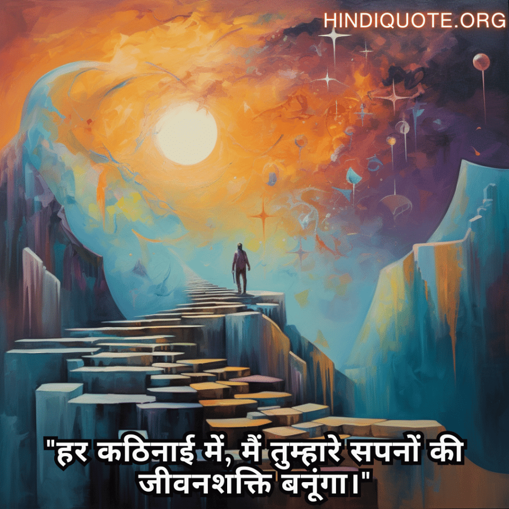 Friendship Quotes In Hindi For Supporting Dreams And Aspirations "हर कठिनाई में, मैं तुम्हारे सपनों की जीवनशक्ति बनूंगा।"