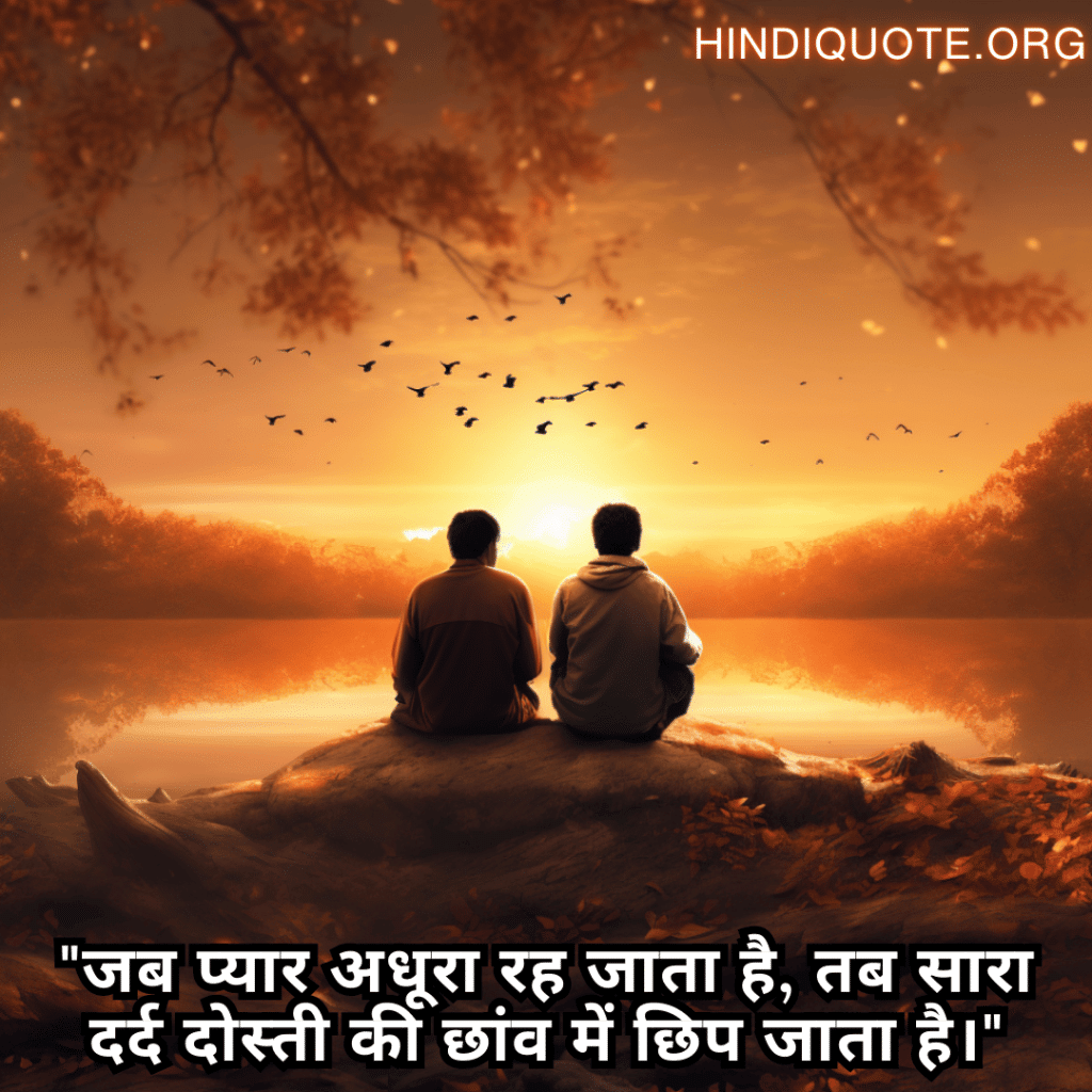 Best Friend Shayari For Consoling A Heartbreak "जब प्यार अधूरा रह जाता है, तब सारा दर्द दोस्ती की छांव में छिप जाता है।"