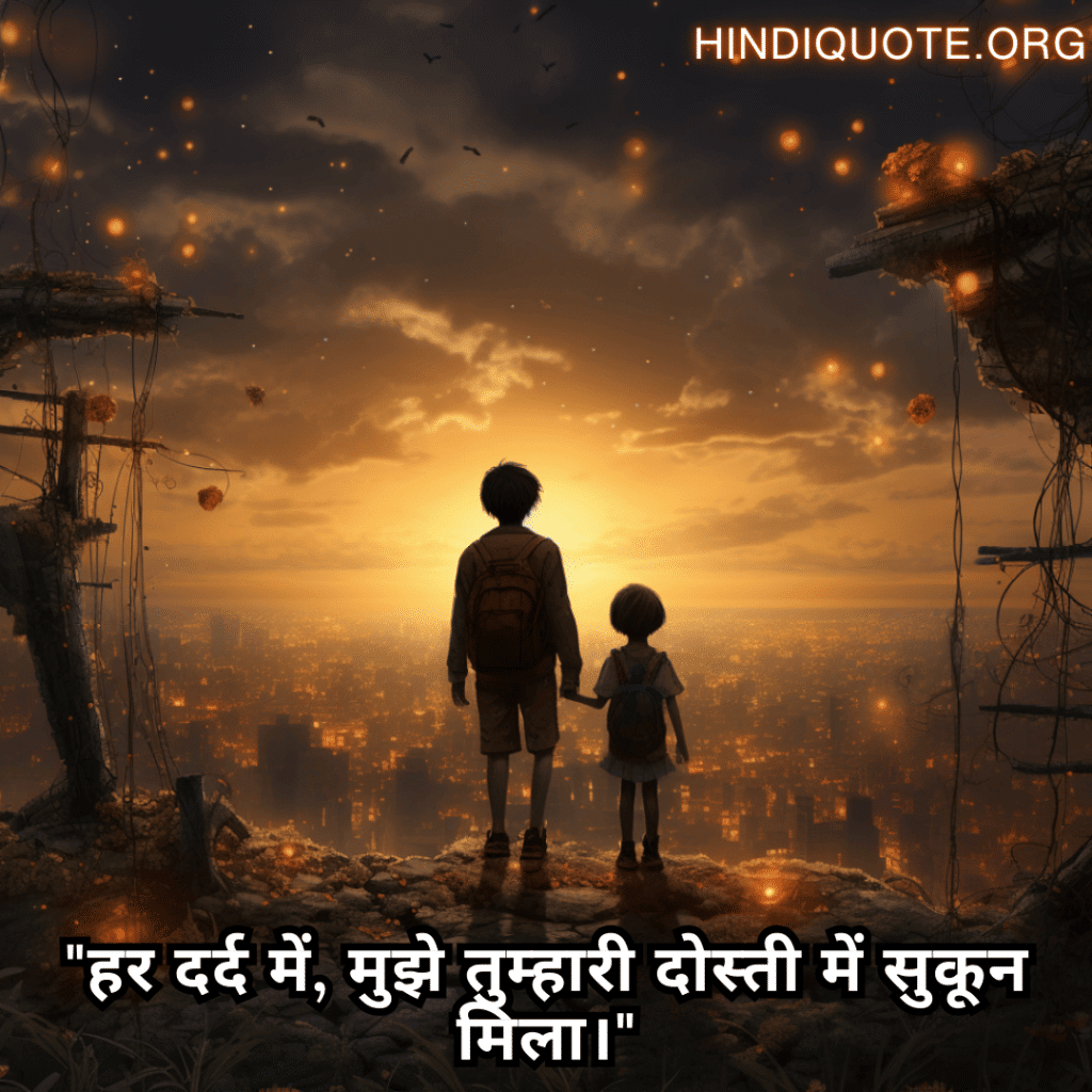 Friendship Quotes In Hindi For Comforting Each Other In Hard Times "हर दर्द में, मुझे तुम्हारी दोस्ती में सुकून मिला।"