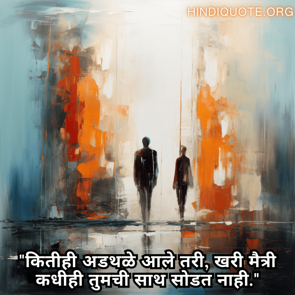 Friendship Quotes In Marathi For Standing By Each Other's Side "कितीही अडथळे आले तरी, खरी मैत्री कधीही तुमची साथ सोडत नाही."