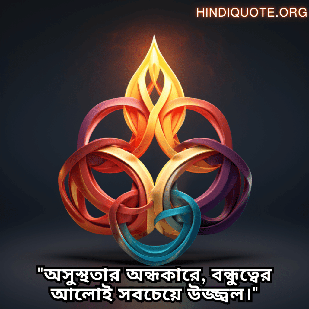 Friendship Quotes In Bengali For Times Of Sickness And Health "অসুস্থতার অন্ধকারে, বন্ধুত্বের আলোই সবচেয়ে উজ্জ্বল।"