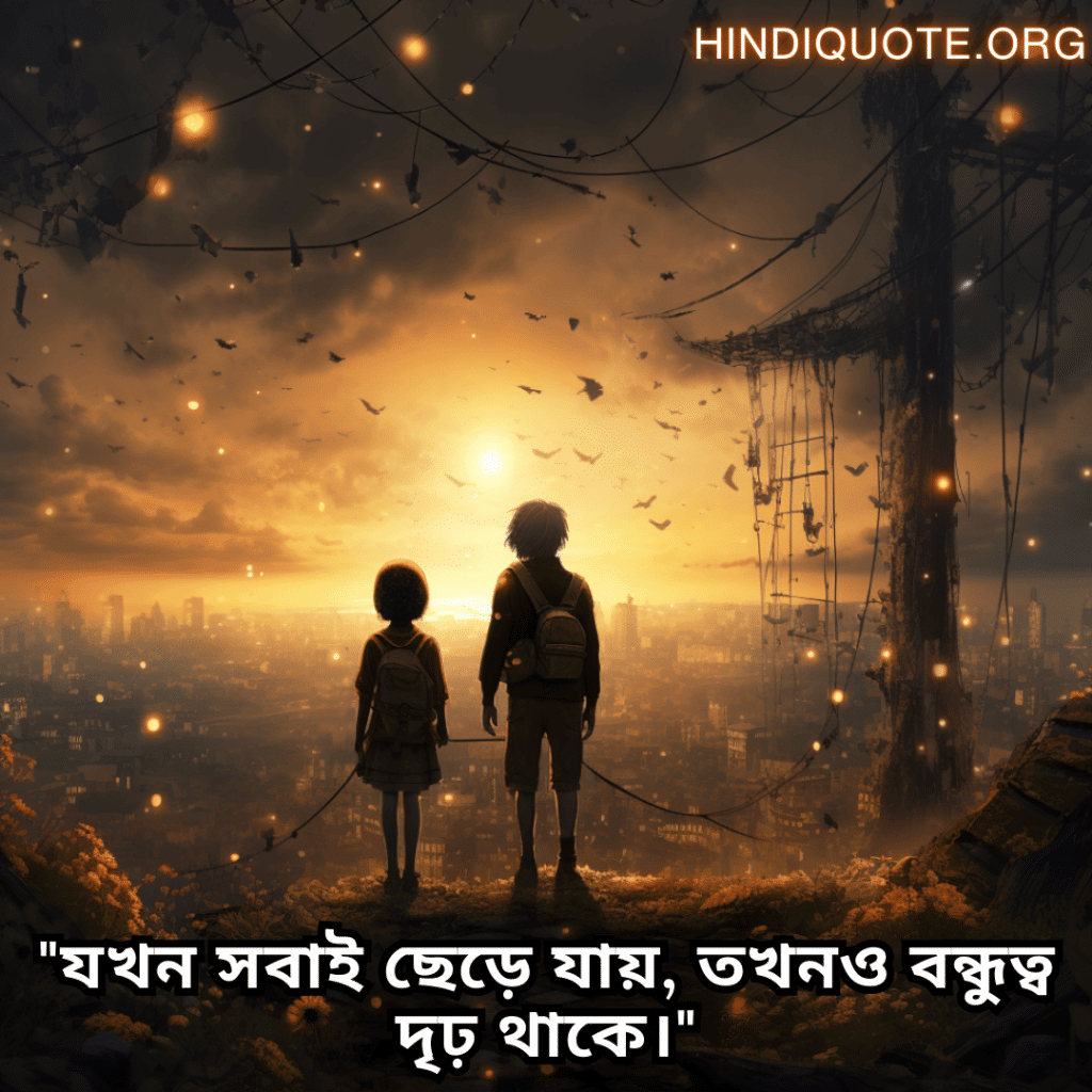 Friendship Quotes In Bengali For Comforting Each Other In Hard Times "যখন সবাই ছেড়ে যায়, তখনও বন্ধুত্ব দৃঢ় থাকে।"