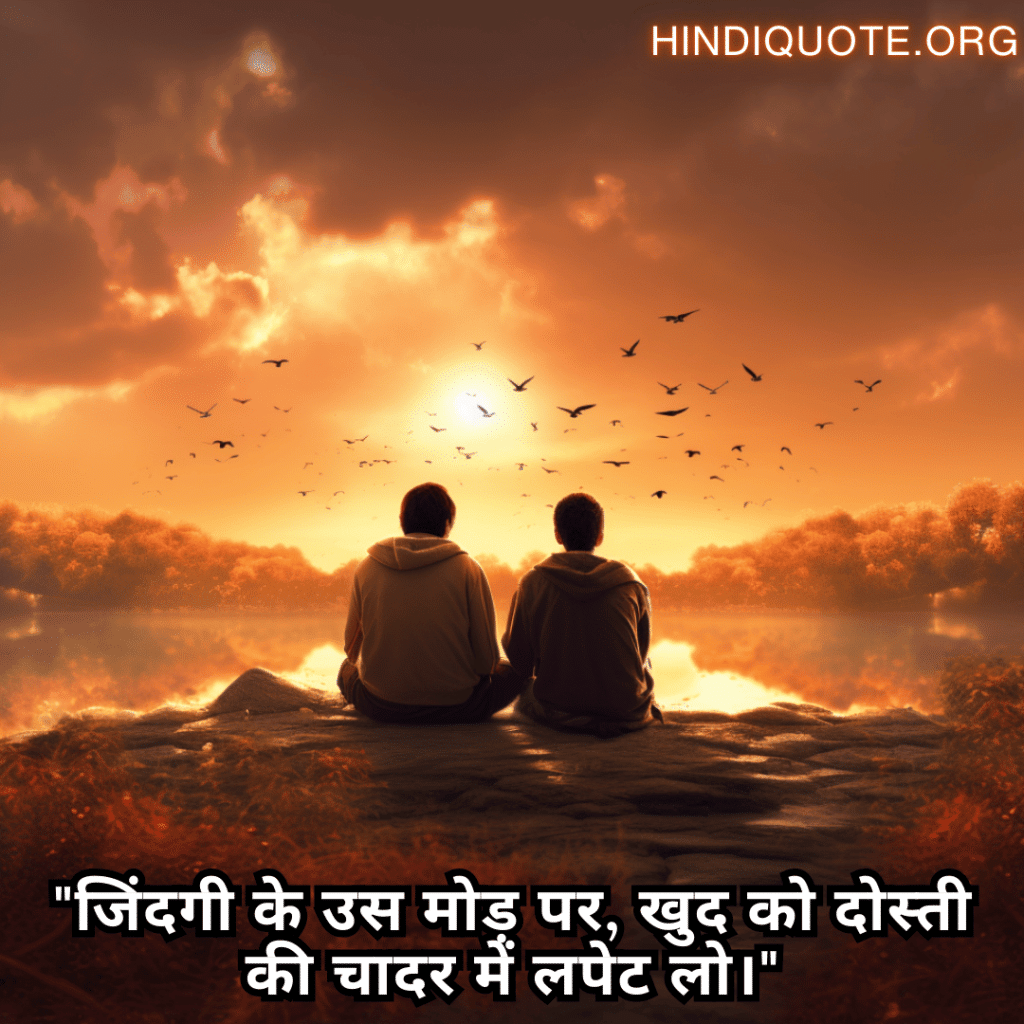 Best Friend Shayari For Consoling A Heartbreak "जिंदगी के उस मोड़ पर, खुद को दोस्ती की चादर में लपेट लो।"