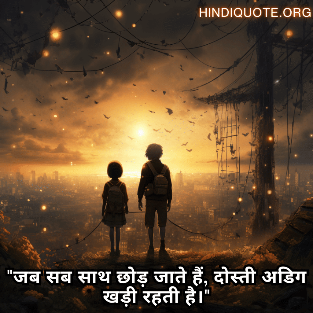 Friendship Quotes In Hindi For Comforting Each Other In Hard Times "जब सब साथ छोड़ जाते हैं, दोस्ती अडिग खड़ी रहती है।"