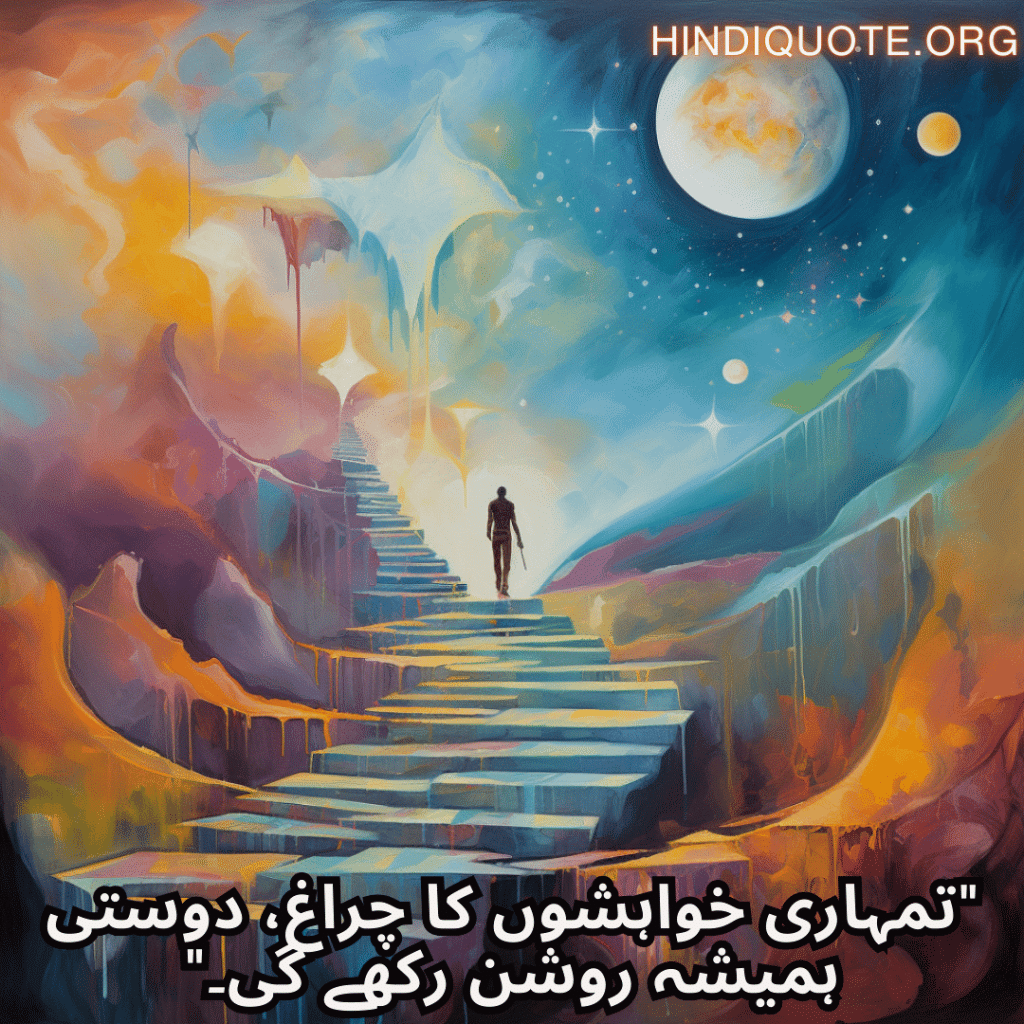 Friendship Quotes In Urdu For Supporting Dreams And Aspirations "تمہاری خواہشوں کا چراغ، دوستی ہمیشہ روشن رکھے گی۔"
