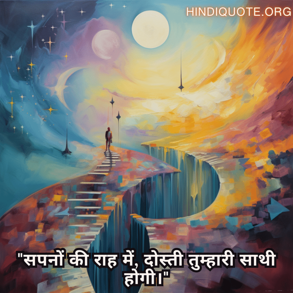 Friendship Quotes In Hindi For Supporting Dreams And Aspirations "सपनों की राह में, दोस्ती तुम्हारी साथी होगी।"