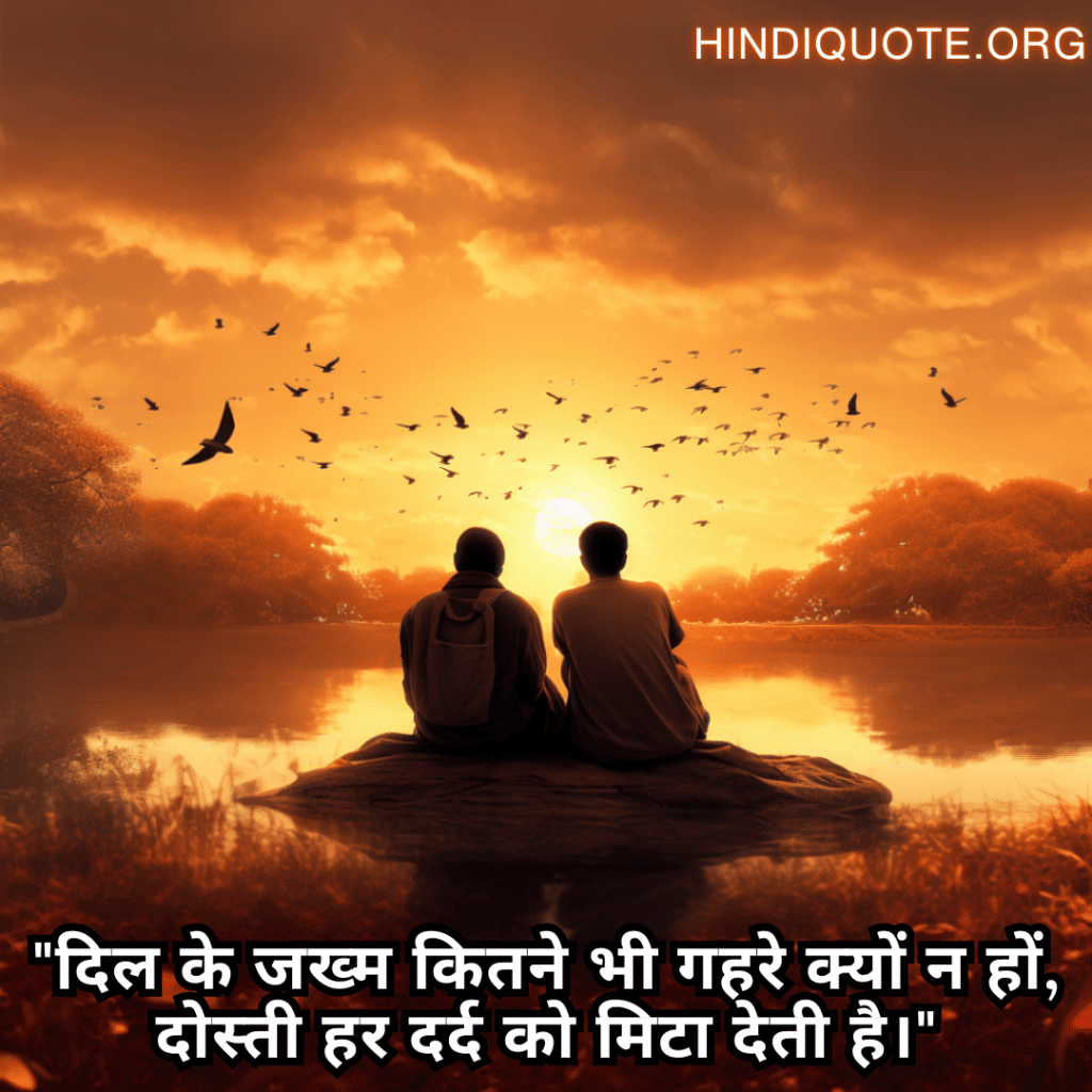 Best Friend Shayari For Consoling A Heartbreak "दिल के जख्म कितने भी गहरे क्यों न हों, दोस्ती हर दर्द को मिटा देती है।"