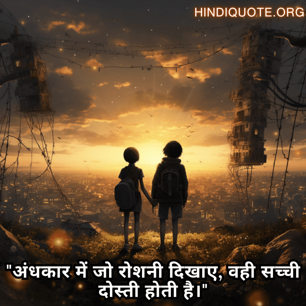 Friendship Quotes In Hindi For Comforting Each Other In Hard Times "अंधकार में जो रोशनी दिखाए, वही सच्ची दोस्ती होती है।"
