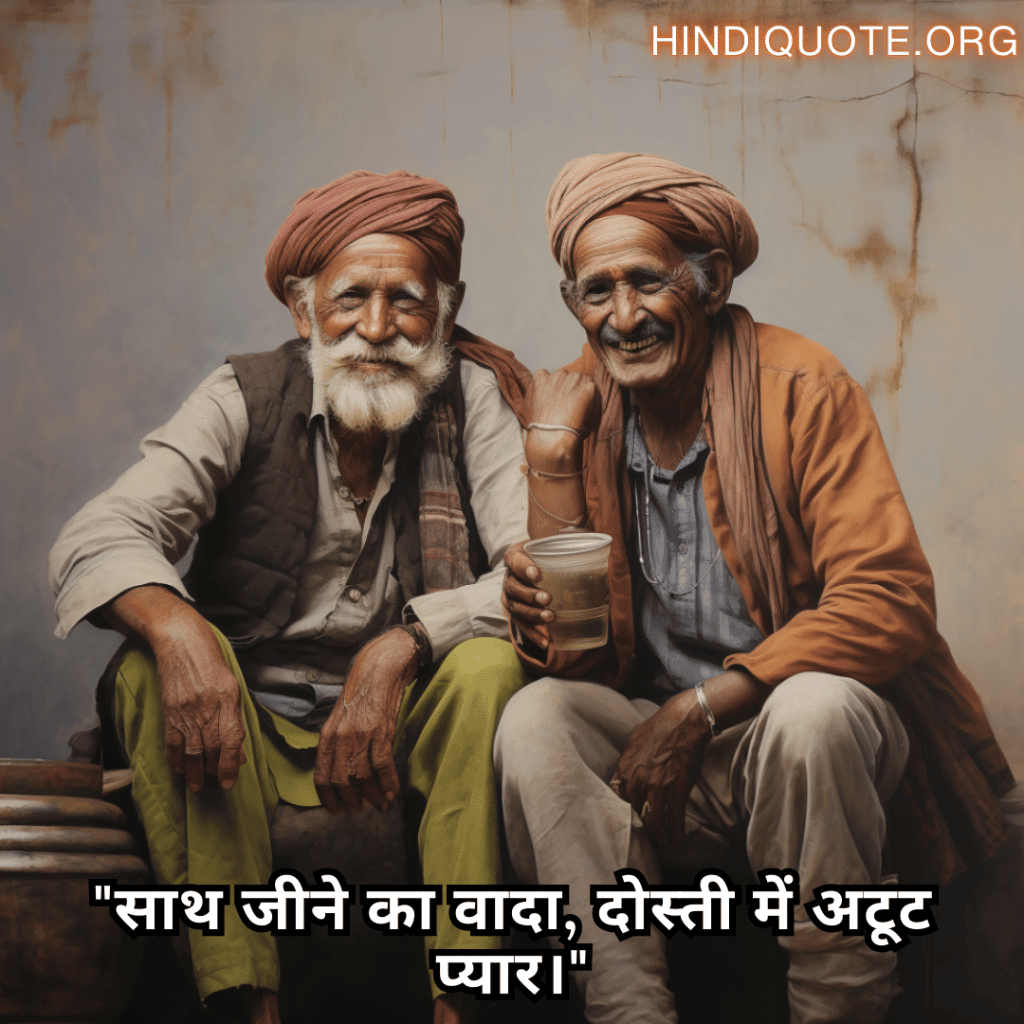 Friendship Quotes In Hindi For Growing Old Together "साथ जीने का वादा, दोस्ती में अटूट प्यार।"