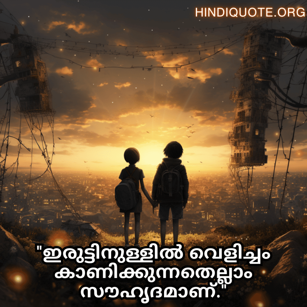 Friendship Quotes In Malayalam For Comforting Each Other In Hard Times "ഇരുട്ടിനുള്ളിൽ വെളിച്ചം കാണിക്കുന്നതെല്ലാം സൗഹൃദമാണ്."