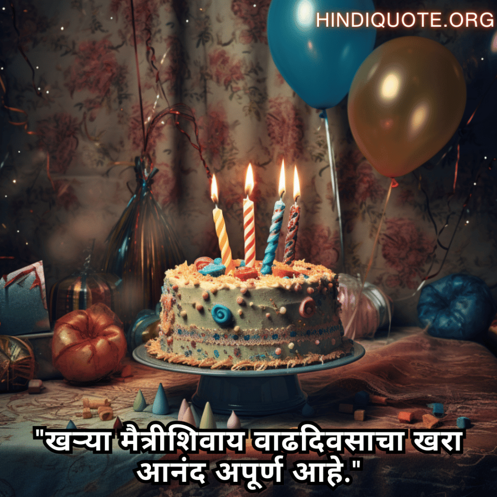 Friendship Quotes In Marathi For Birthday Wishes "खऱ्या मैत्रीशिवाय वाढदिवसाचा खरा आनंद अपूर्ण आहे."