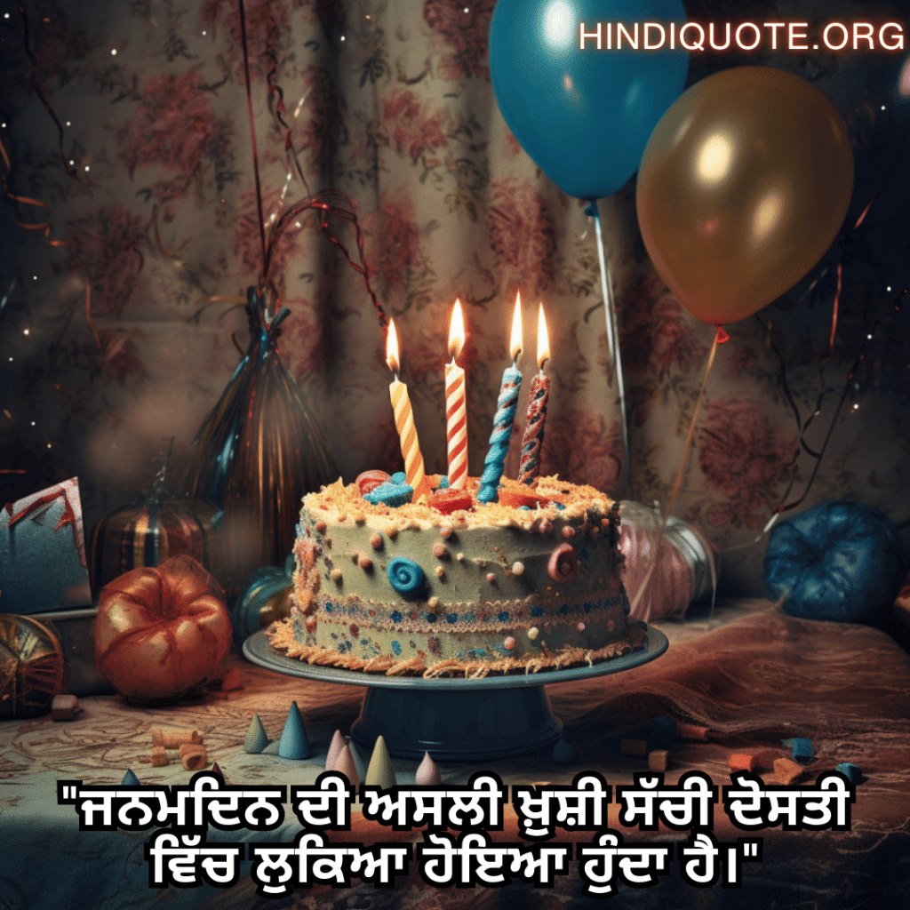 Friendship Quotes In Punjabi For Birthday Wishes "ਜਨਮਦਿਨ ਦੀ ਅਸਲੀ ਖ਼ੁਸ਼ੀ ਸੱਚੀ ਦੋਸਤੀ ਵਿੱਚ ਲੁਕਿਆ ਹੋਇਆ ਹੁੰਦਾ ਹੈ।"