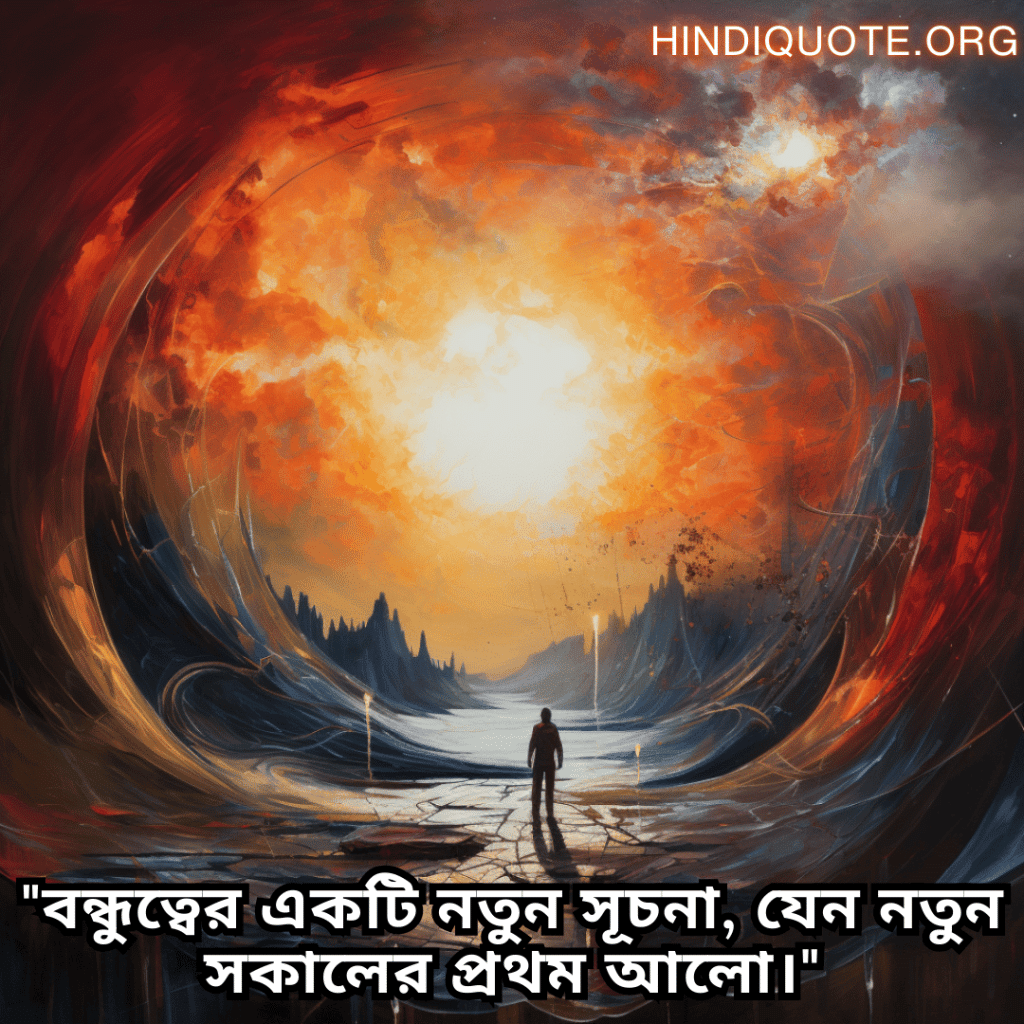Friendship Quotes In Bengali For Celebrating New Beginnings "বন্ধুত্বের একটি নতুন সূচনা, যেন নতুন সকালের প্রথম আলো।"