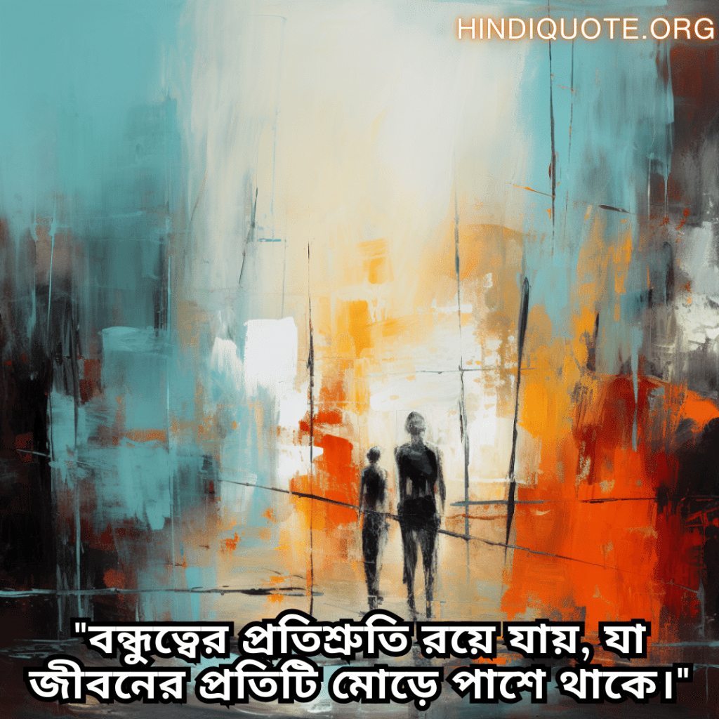 Friendship Quotes In Bengali For Standing By Each Other's Side "বন্ধুত্বের প্রতিশ্রুতি রয়ে যায়, যা জীবনের প্রতিটি মোড়ে পাশে থাকে।"