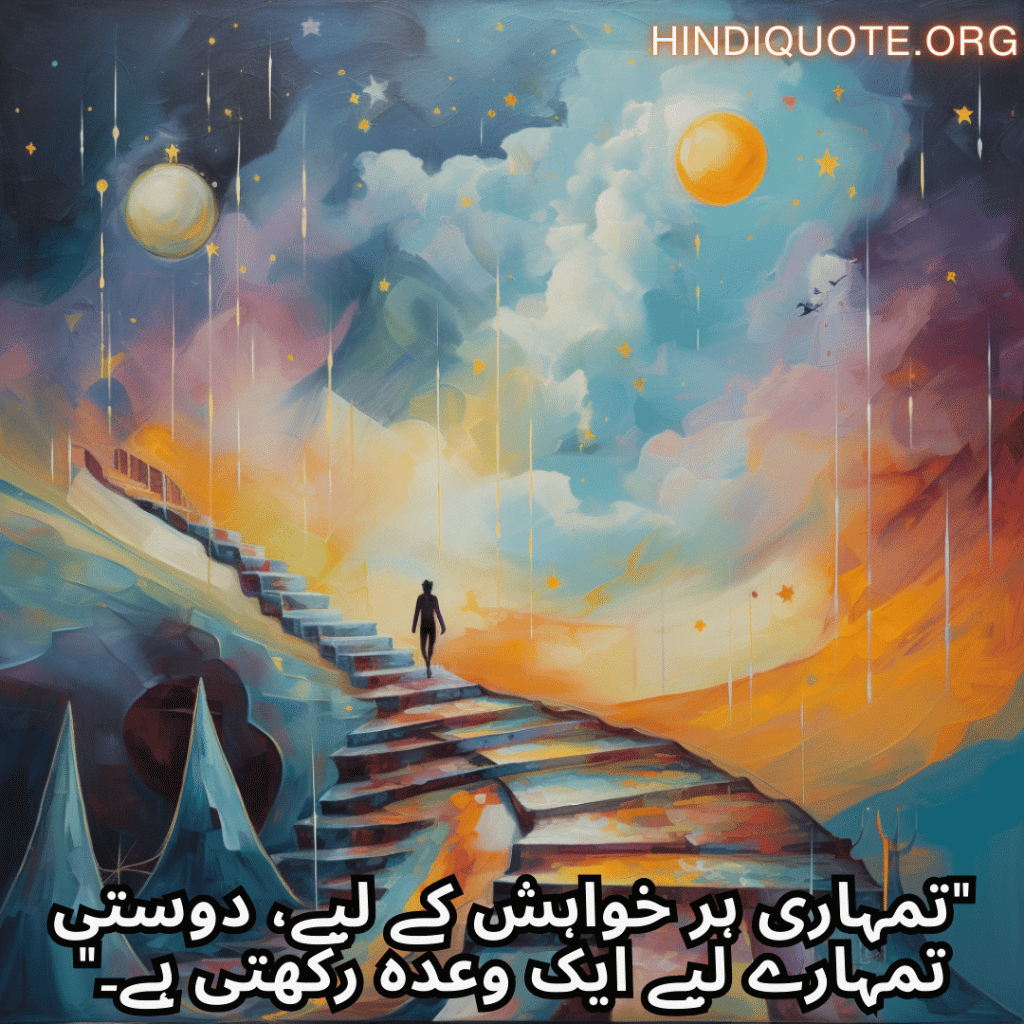 Friendship Quotes In Urdu For Supporting Dreams And Aspirations "تمہاری ہر خواہش کے لیے، دوستی تمہارے لیے ایک وعدہ رکھتی ہے۔"