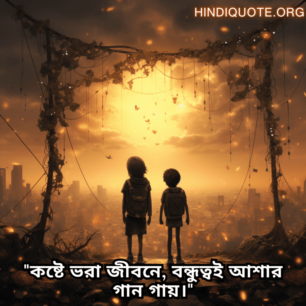 "কষ্টে ভরা জীবনে, বন্ধুত্বই আশার গান গায়।"