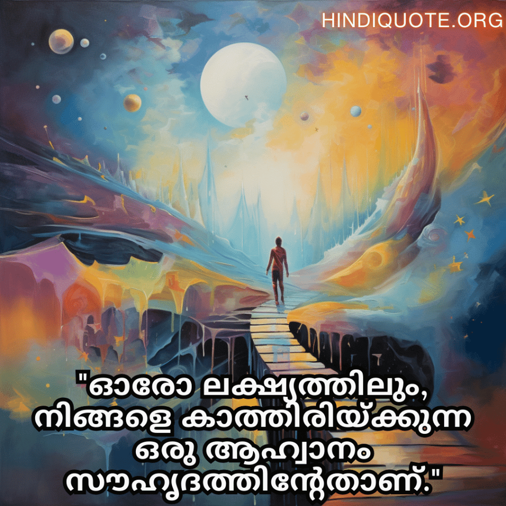 "ഓരോ ലക്ഷ്യത്തിലും, നിങ്ങളെ കാത്തിരിയ്ക്കുന്ന ഒരു ആഹ്വാനം സൗഹൃദത്തിന്റേതാണ്."