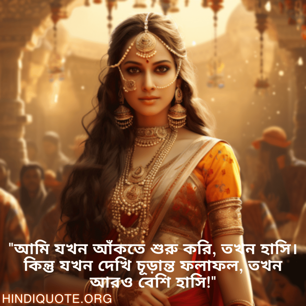 Funny Quotes In Bengali For An Artist "আমি যখন আঁকতে শুরু করি, তখন হাসি। কিন্তু যখন দেখি চূড়ান্ত ফলাফল, তখন আরও বেশি হাসি!"