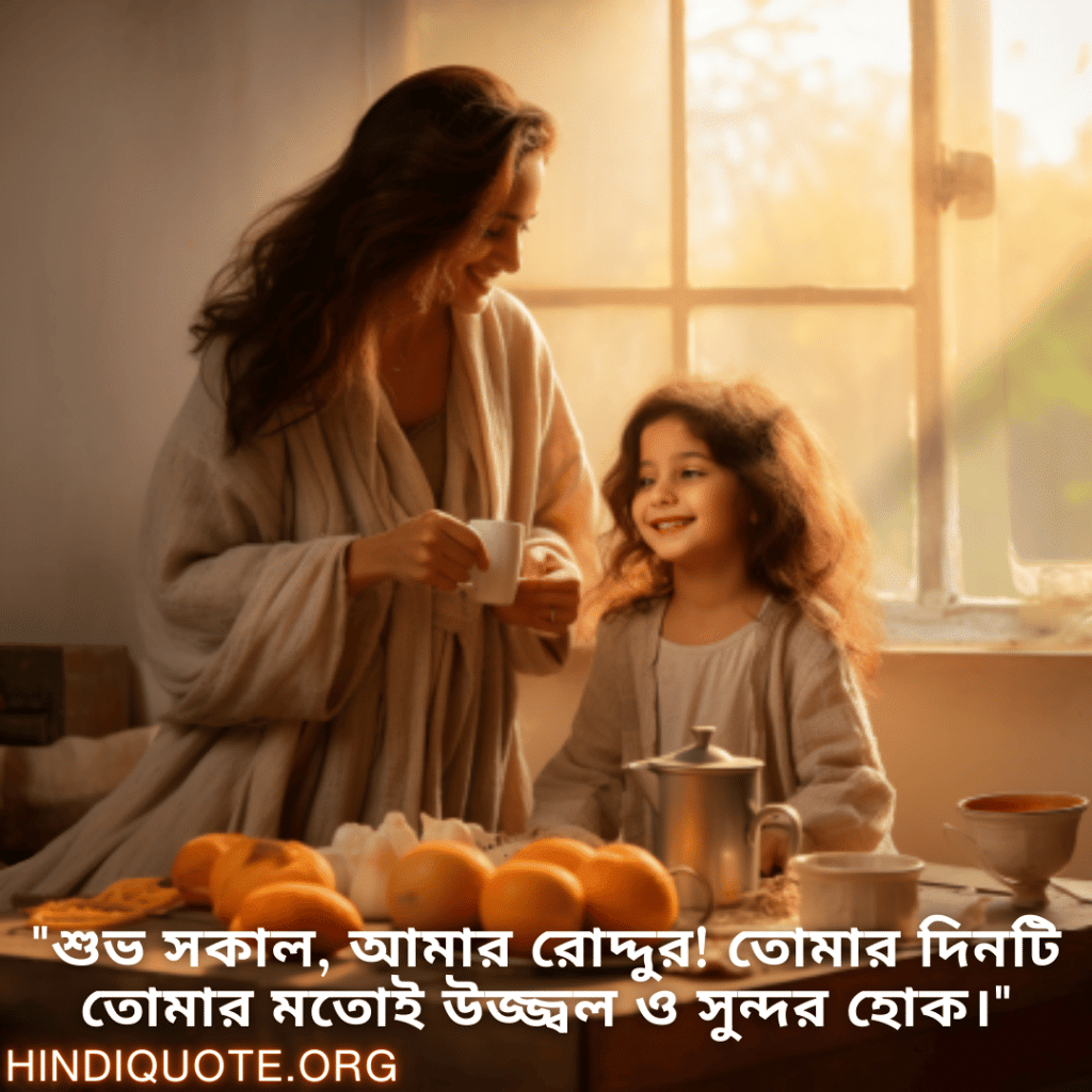 Good morning Wishes In Bengali For Your Daughter "শুভ সকাল, আমার রোদ্দুর! তোমার দিনটি তোমার মতোই উজ্জ্বল ও সুন্দর হোক।"