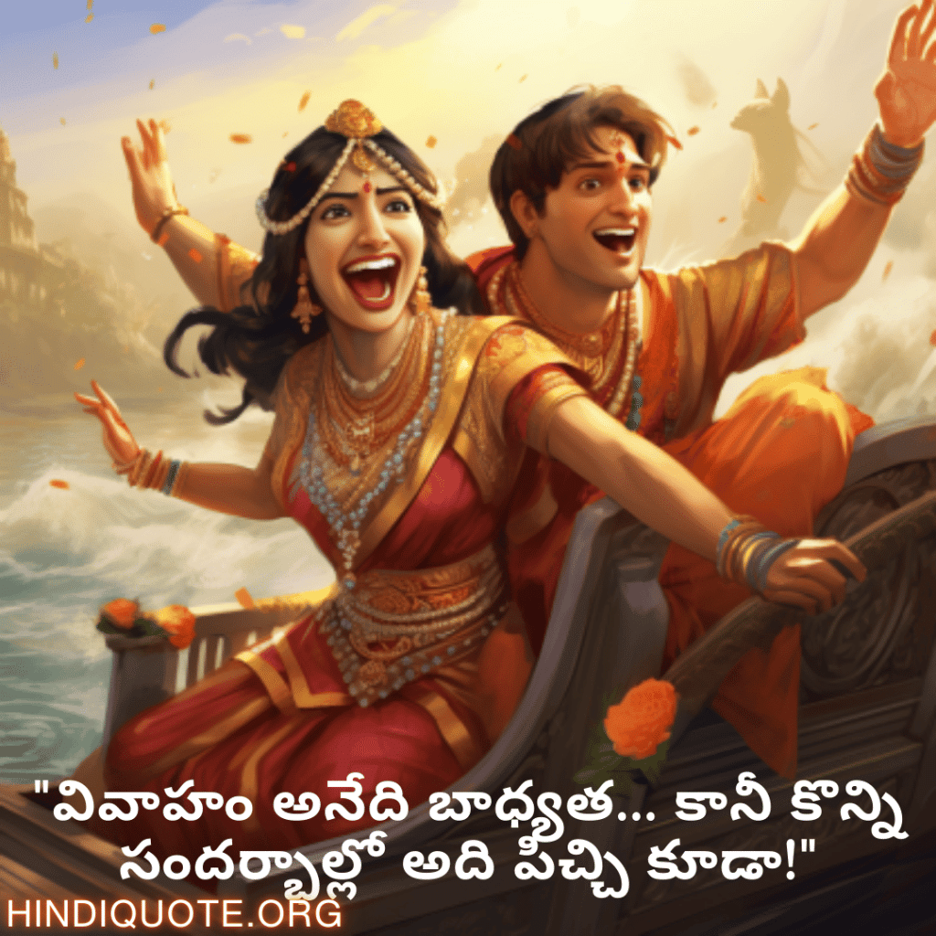 Funny Quotes In Telugu For Your Spouse "వివాహం అనేది బాధ్యత... కానీ కొన్ని సందర్భాల్లో అది పిచ్చి కూడా!"