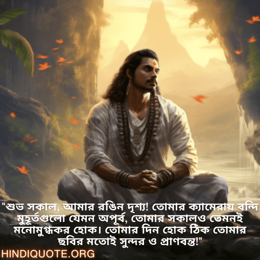 Good morning Wishes In Bengali For Your Crush "শুভ সকাল, আমার রঙিন দৃশ্য! তোমার ক্যামেরায় বন্দি মুহূর্তগুলো যেমন অপূর্ব, তোমার সকালও তেমনই মনোমুগ্ধকর হোক। তোমার দিন হোক ঠিক তোমার ছবির মতোই সুন্দর ও প্রাণবন্ত!"