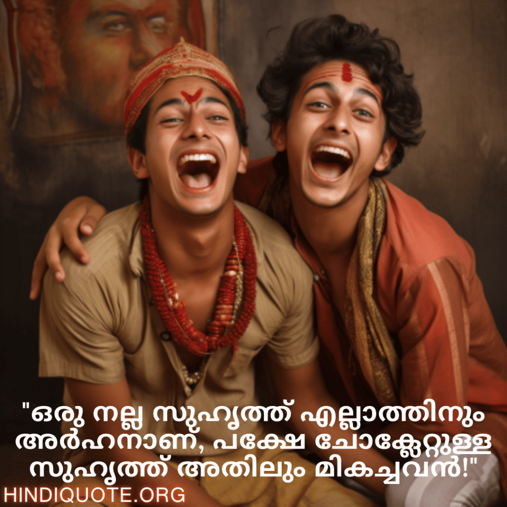 Malayalam Funny Quotes For Friends "ഒരു നല്ല സുഹൃത്ത് എല്ലാത്തിനും അർഹനാണ്, പക്ഷേ ചോക്ലേറ്റുള്ള സുഹൃത്ത് അതിലും മികച്ചവൻ!"