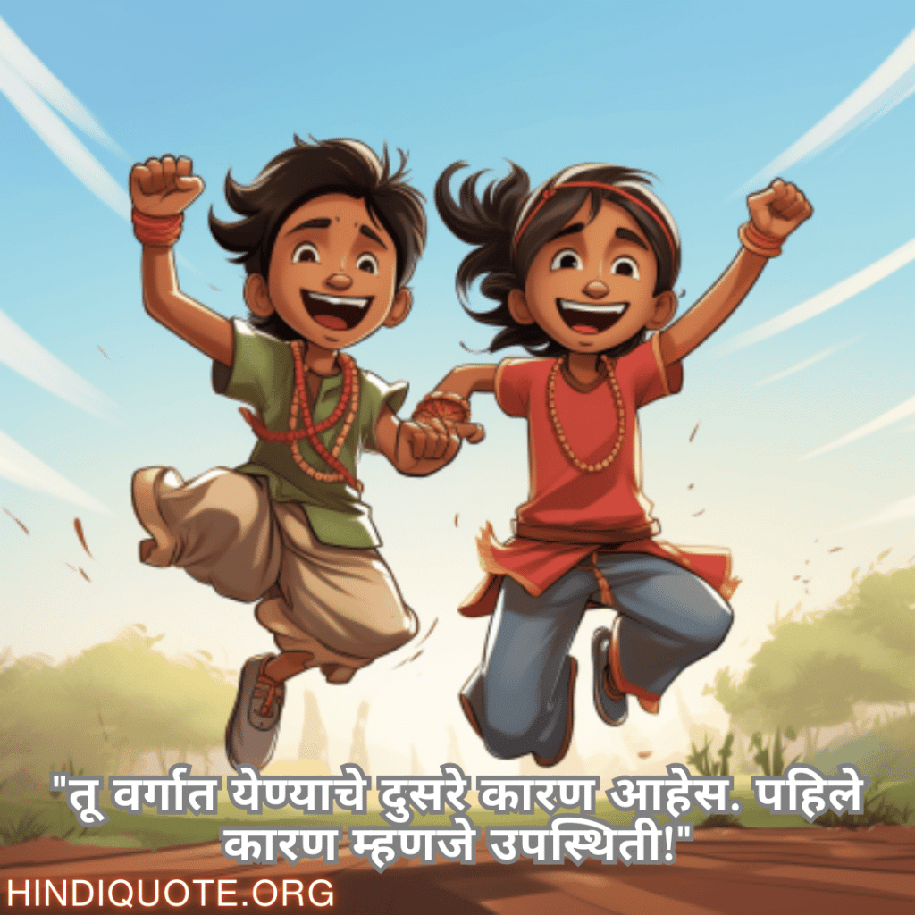 Funny Quotes In Marathi For Your Classmate "तू वर्गात येण्याचे दुसरे कारण आहेस. पहिले कारण म्हणजे उपस्थिती!"
