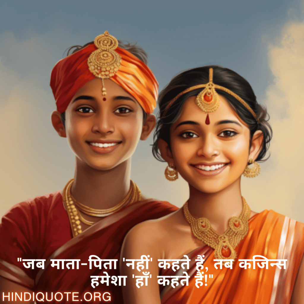 Funny Quotes In Hindi For Your Cousins "जब माता-पिता 'नहीं' कहते हैं, तब कजिन्स हमेशा 'हाँ' कहते हैं!"
