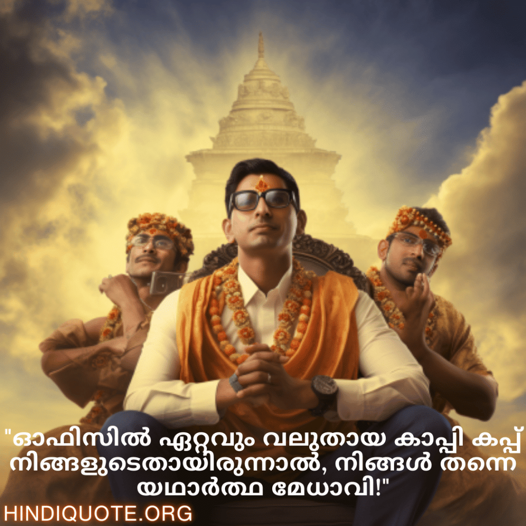 Malayalam Funny Quotes For Your Boss "ഓഫിസിൽ ഏറ്റവും വലുതായ കാപ്പി കപ്പ് നിങ്ങളുടെതായിരുന്നാൽ, നിങ്ങൾ തന്നെ യഥാർത്ഥ മേധാവി!"