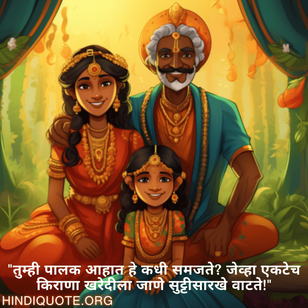 Funny Quotes In Marathi For Your Parents "तुम्ही पालक आहात हे कधी समजते? जेव्हा एकटेच किराणा खरेदीला जाणे सुट्टीसारखे वाटते!"