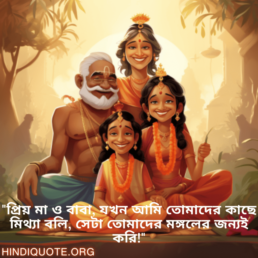 Funny Quotes In Bengali For Your Parents "প্রিয় মা ও বাবা, যখন আমি তোমাদের কাছে মিথ্যা বলি, সেটা তোমাদের মঙ্গলের জন্যই করি!"