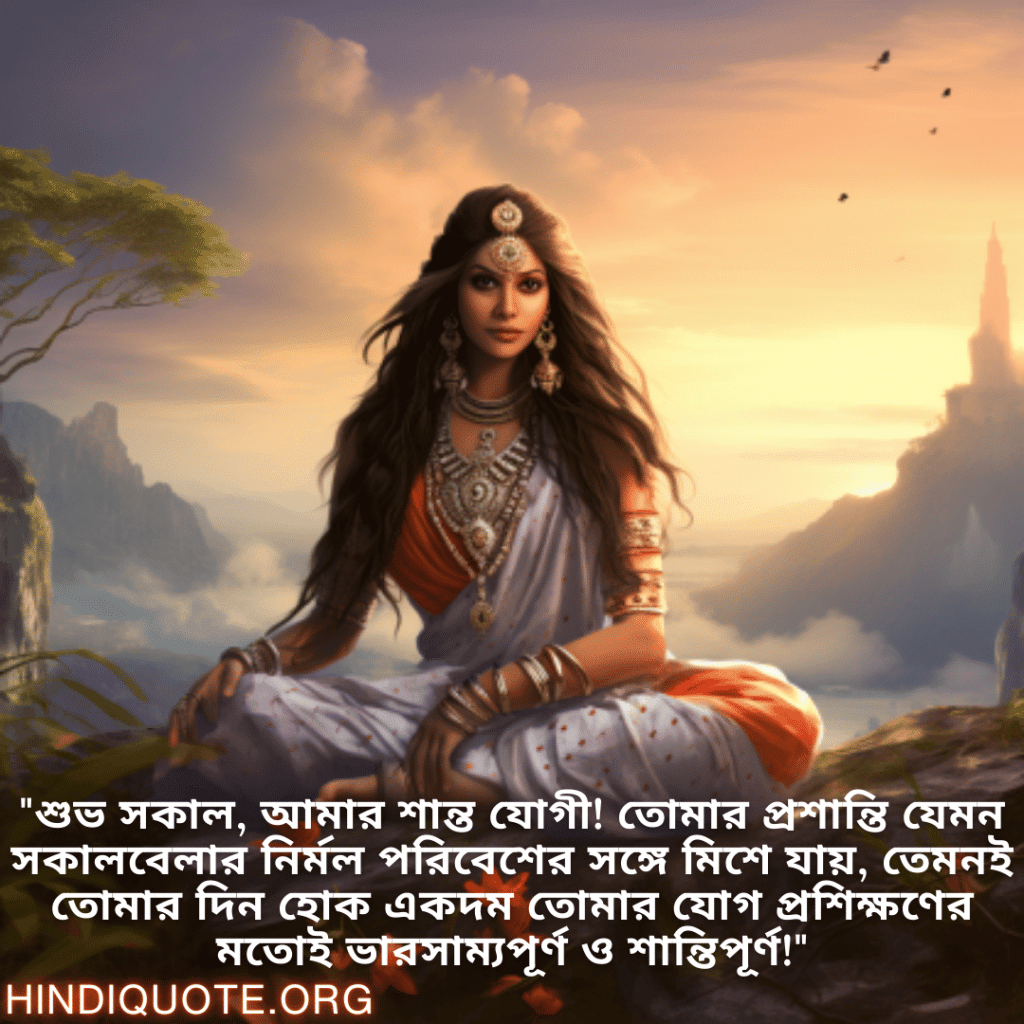 Good morning Wishes In Bengali For Your Crush "শুভ সকাল, আমার শান্ত যোগী! তোমার প্রশান্তি যেমন সকালবেলার নির্মল পরিবেশের সঙ্গে মিশে যায়, তেমনই তোমার দিন হোক একদম তোমার যোগ প্রশিক্ষণের মতোই ভারসাম্যপূর্ণ ও শান্তিপূর্ণ!"