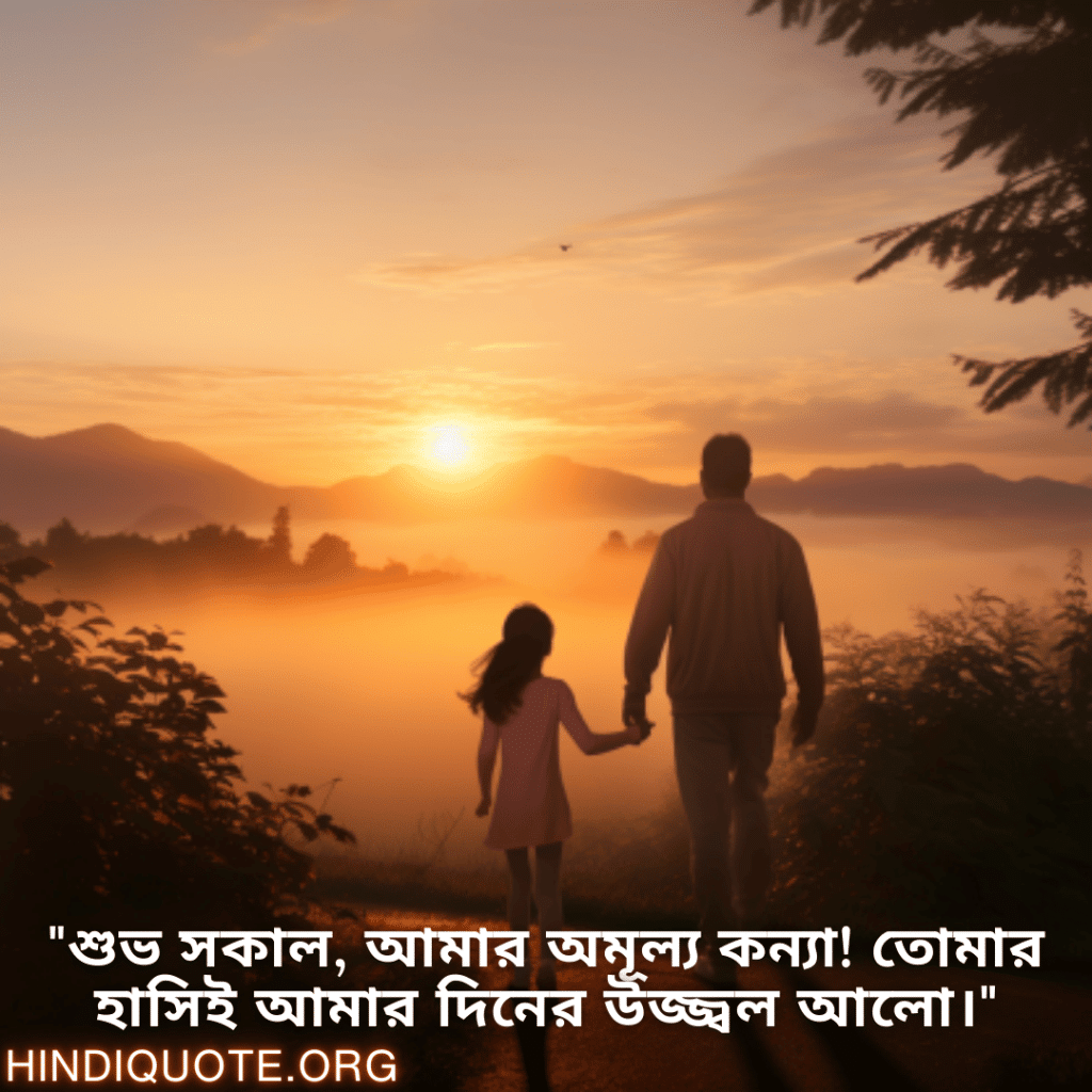 Good morning Wishes In Bengali For Your Daughter "শুভ সকাল, আমার অমূল্য কন্যা! তোমার হাসিই আমার দিনের উজ্জ্বল আলো।"