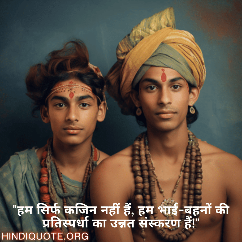 Funny Quotes In Hindi For Your Cousins "हम सिर्फ कजिन नहीं हैं, हम भाई-बहनों की प्रतिस्पर्धा का उन्नत संस्करण हैं!"